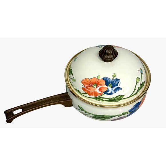 Villeroy & Boch Petite Fleur Enamel Saucepan With Lid 8" Floral Design Germany - Picture 2 of 13